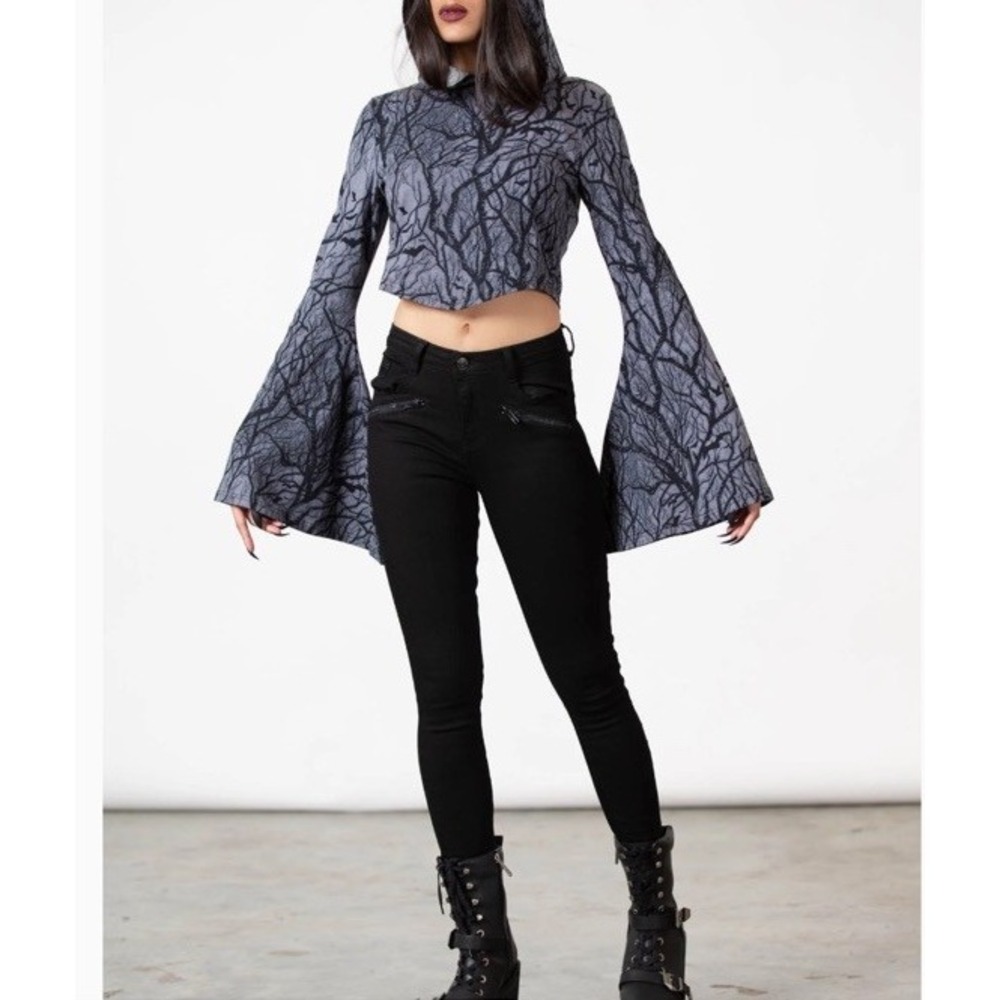 Killstar Women's Top Hexmoon Crop Hoodie Gothic Floral Halloween Occult Size S